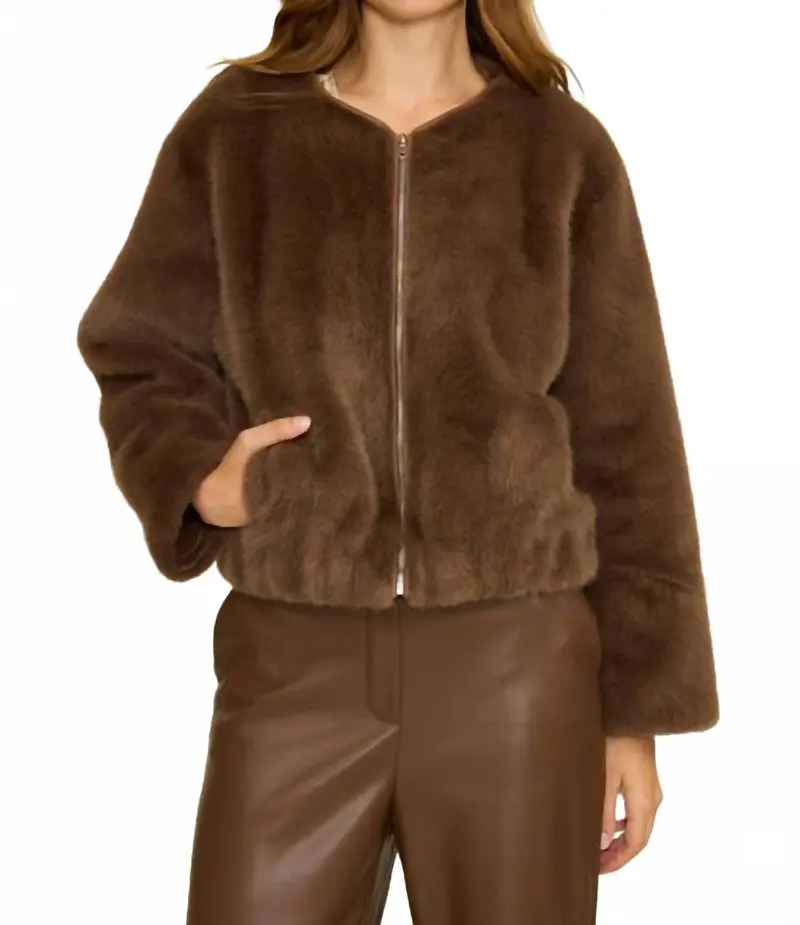 Aubrey Faux Fur Jacket In Brown 1