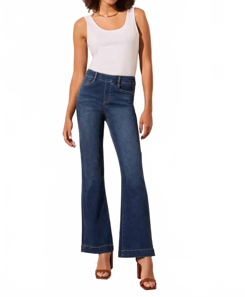 Audrey Pull On Flare Leg Pants In Stormy Blue 1
