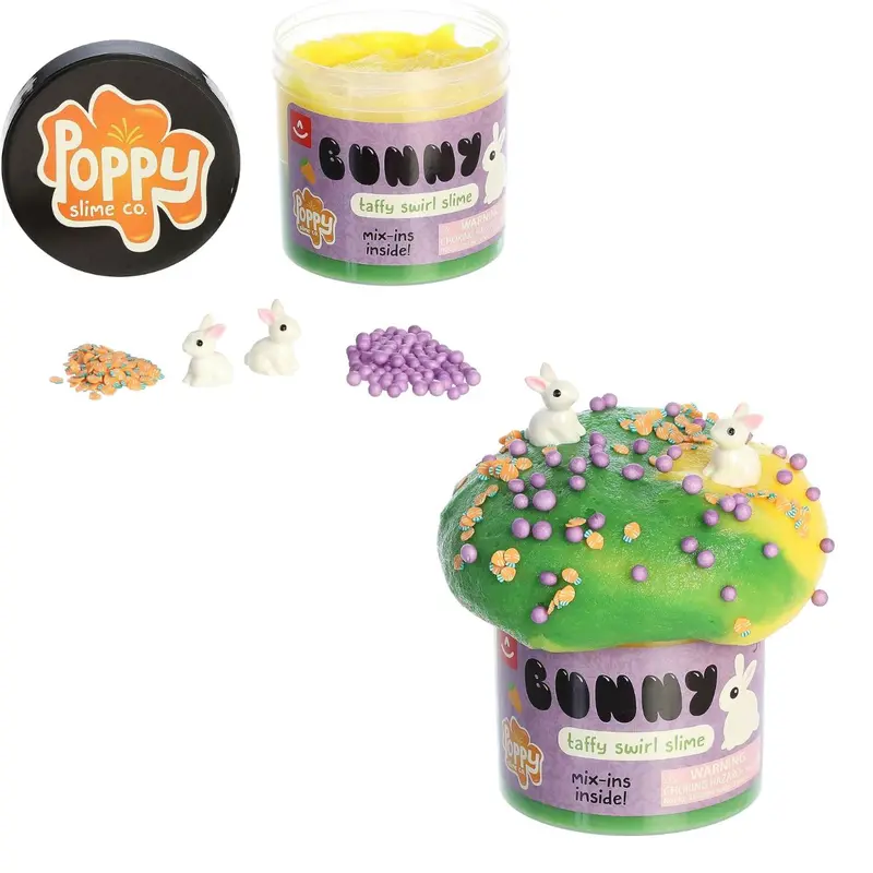 Aurora Toys Poppy Slime Co. Bunny Taffy Swirl Slime With Mix-Ins 1