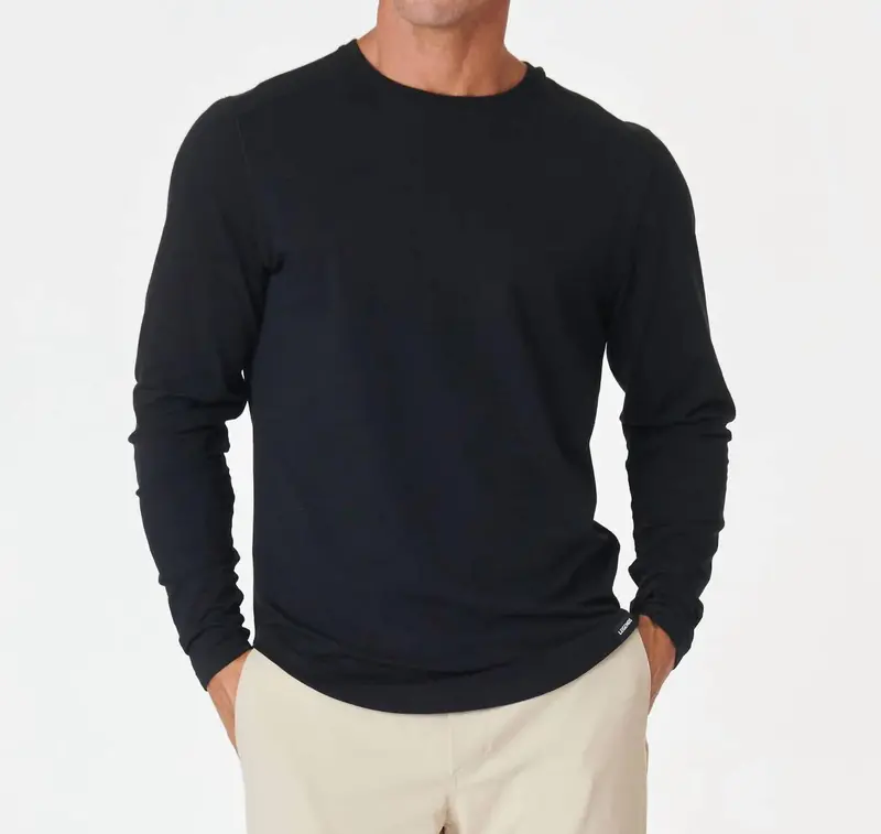 Aviation Curved Hem Long Sleeve Tee In Black 1
