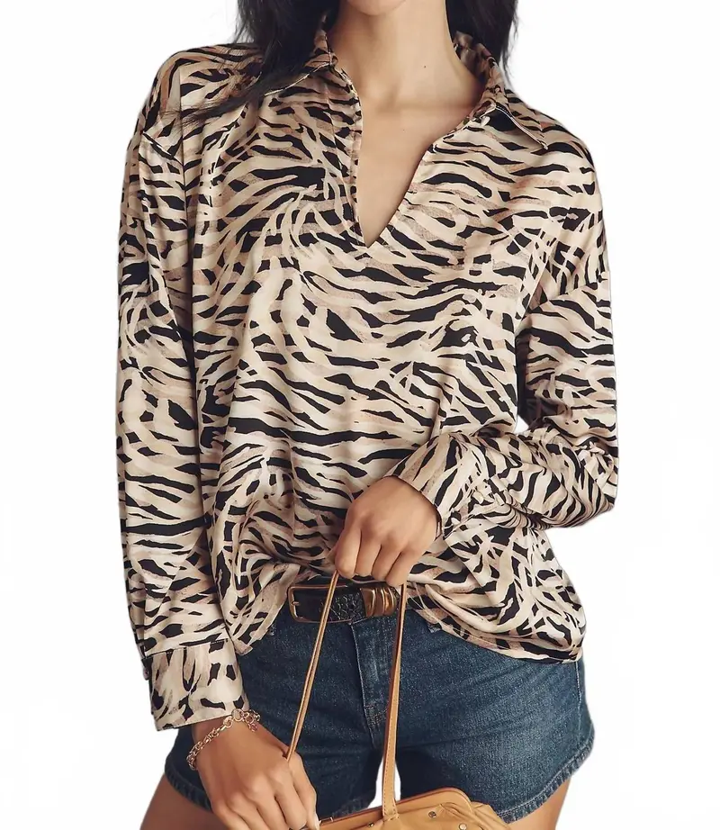 Ayer Long Sleeve Top In Latte Layered Zeba Stripe 1