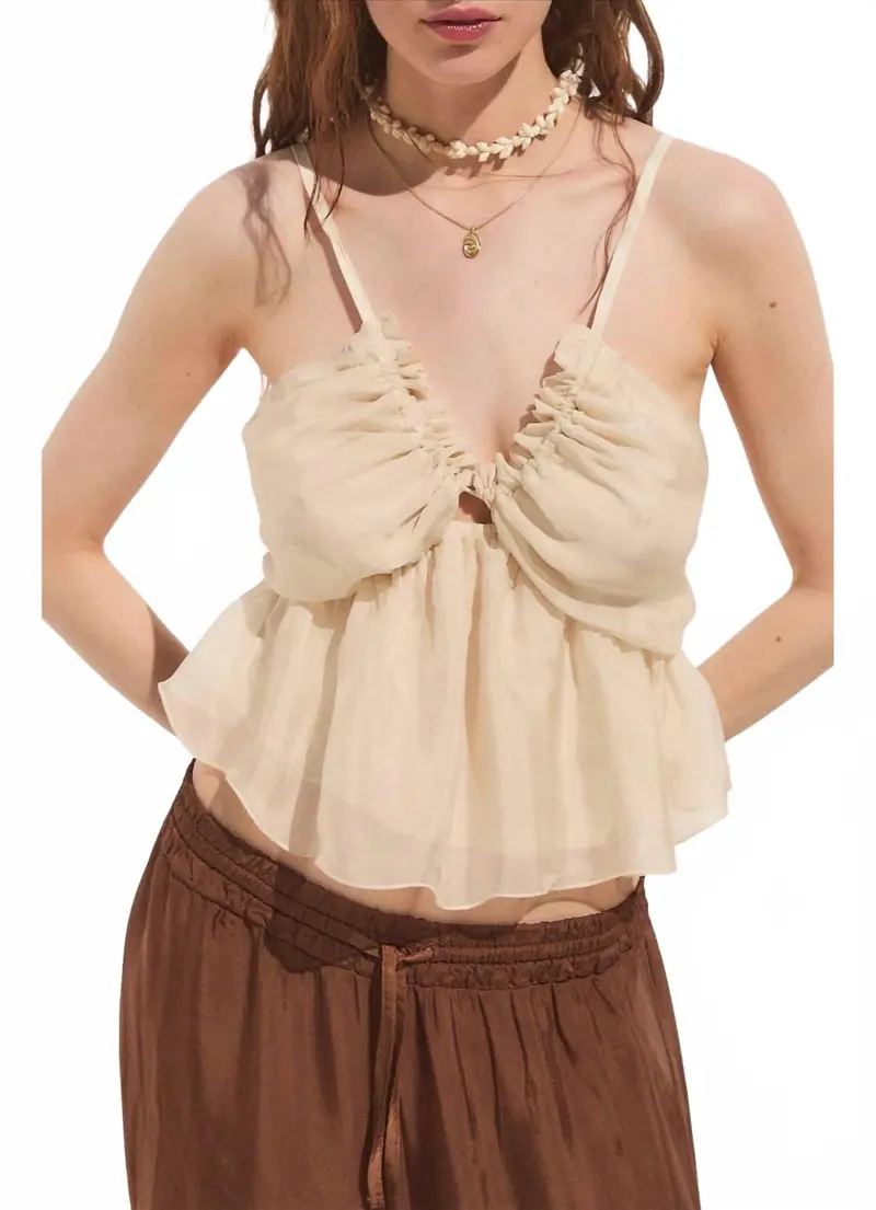 Bacio Smocked Ruffle Camisole Top In Cream 1