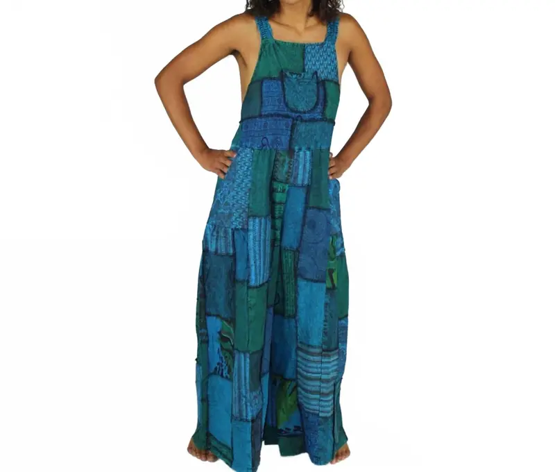 Baggy Patchwork Overalls In Blue 1