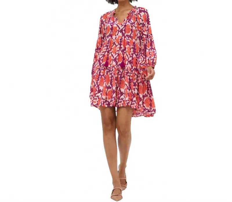 Balloon Sleeve Dress In Coral Python 1