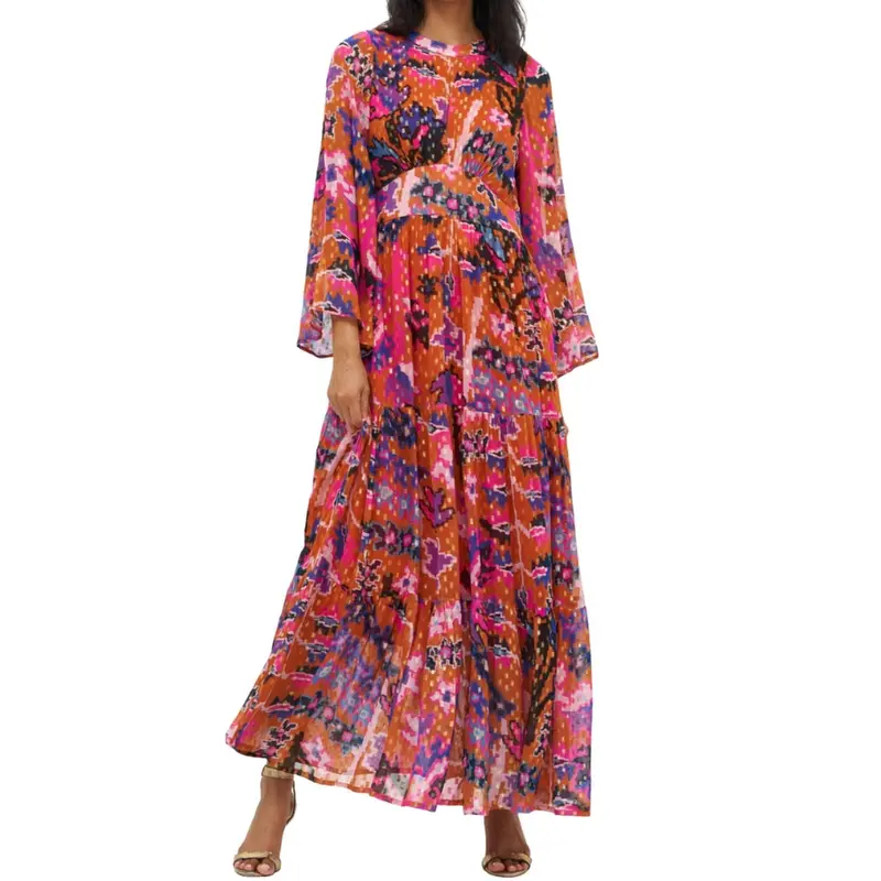 Balloon Waisted Maxi Dress In Pink 1