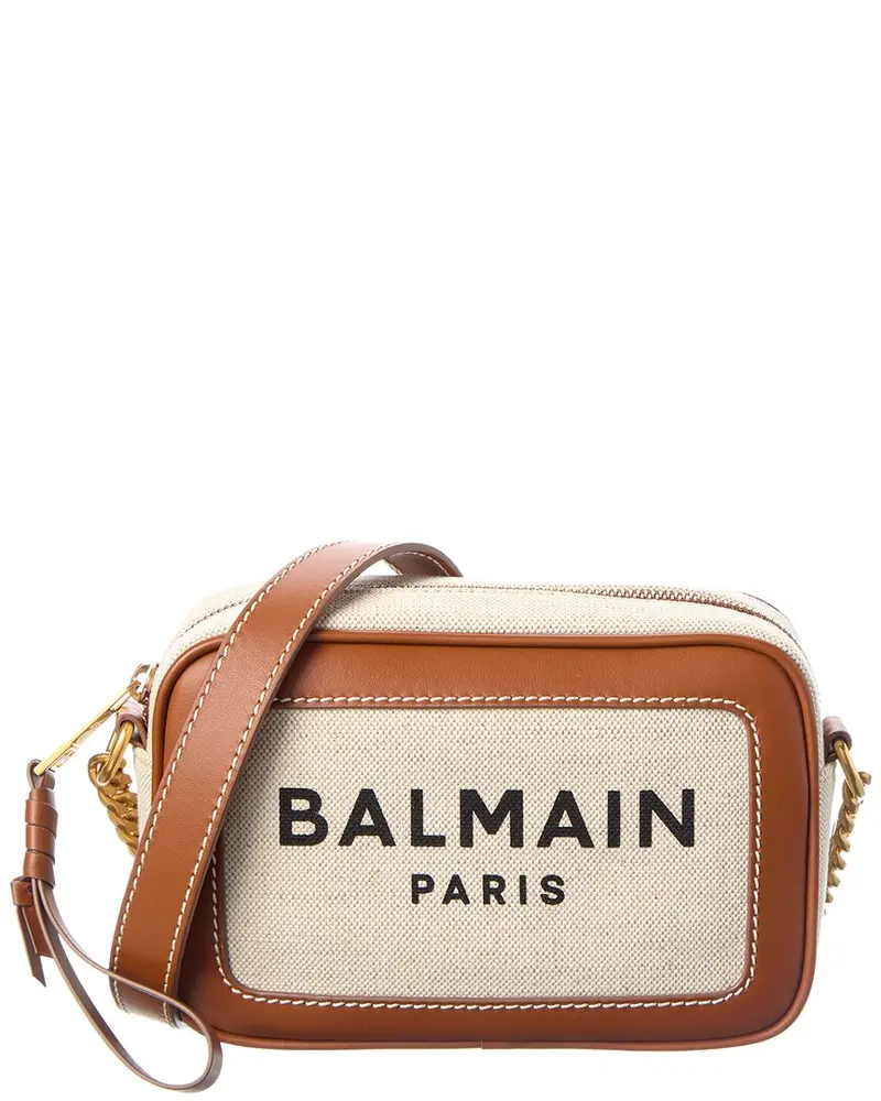 Balmain Logo Canvas & Leather Crossbody 1