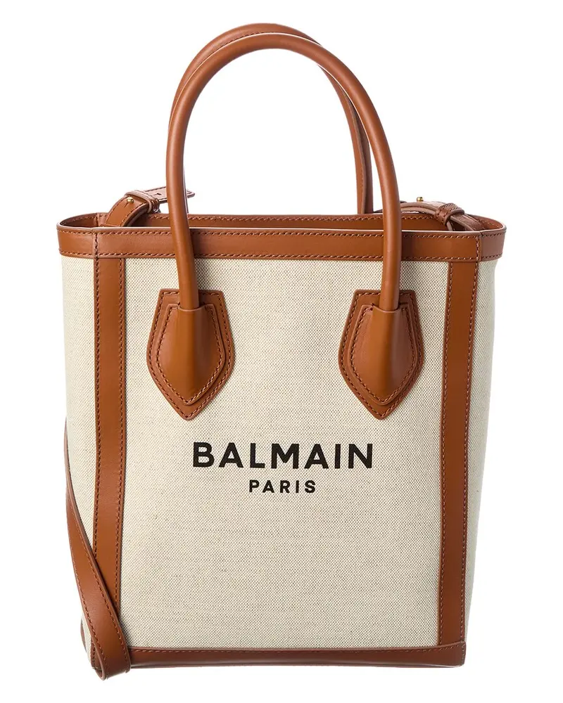Balmain Logo Canvas & Leather Tote 1