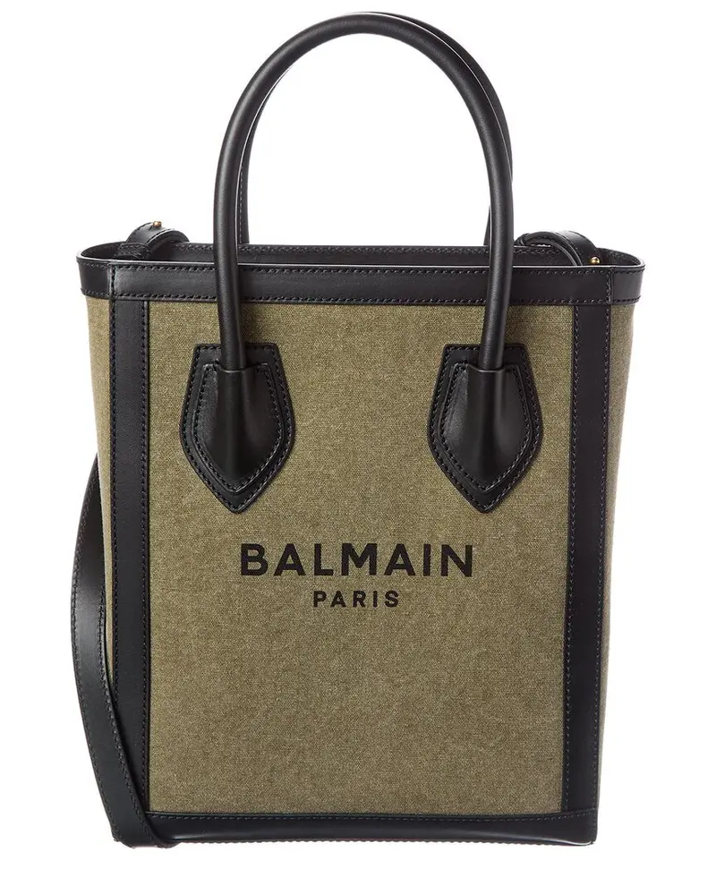 Balmain Logo Canvas & Leather Tote 1