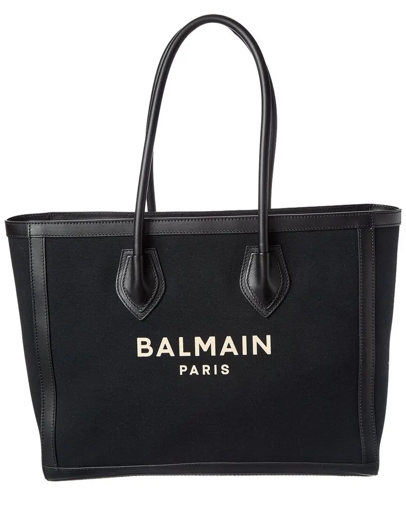 Balmain Logo Canvas & Leather Tote 1