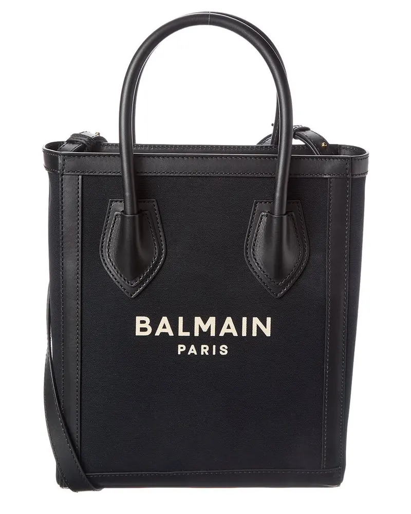 Balmain Logo Canvas & Leather Tote 1