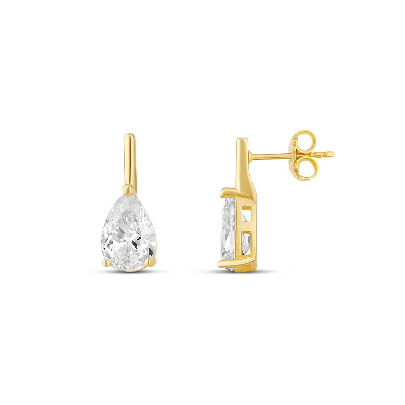 Bar Drop Earrings — .925 Sterling Silver, Rhodium Plated, Cubic Zirconia Pear Shape Stone, Day To Night, Lightweight 1