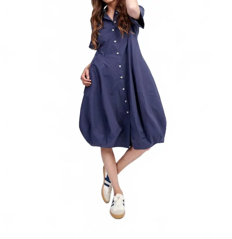 Barb Cotton Shirtdress In Navy 1