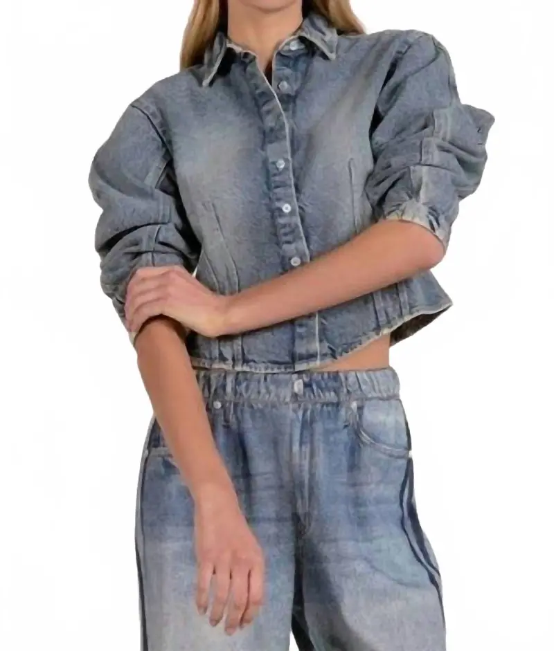 Barrel Sleeve Top In Denim Wash 1