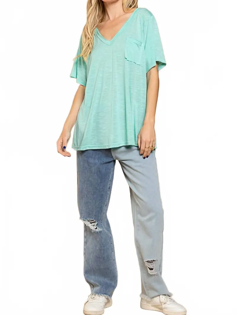 Basic And Soft Slub V Neckline Tee In Paradise Mint 1
