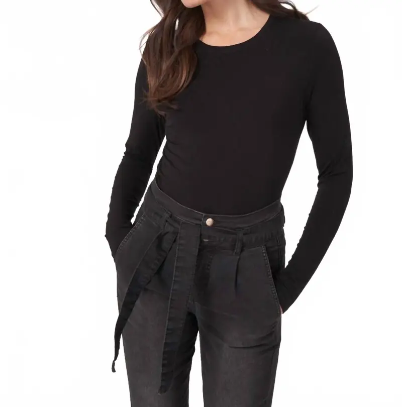 Basic Jewel Neck Long Sleeve Top In Black 1