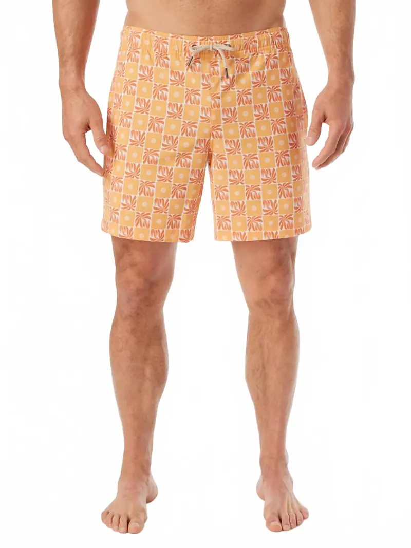 Bayberry Swim Trunks In Orange Checkered Palms 1