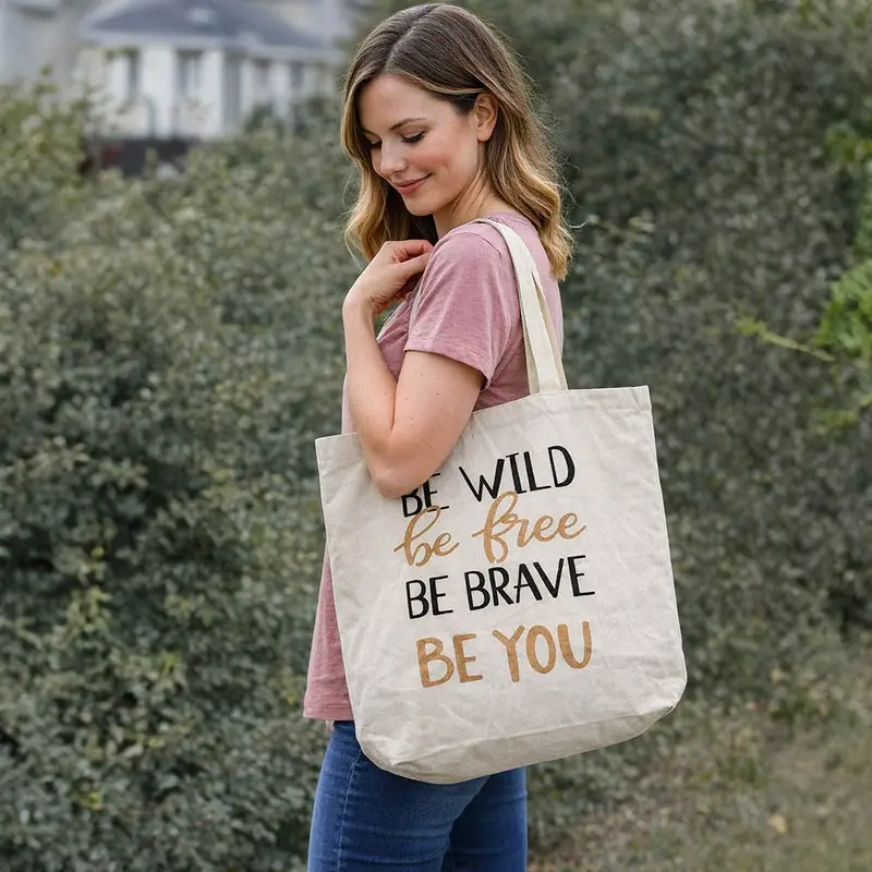 Be Wild Be Free Message Print Shoulder Tote Bag 1