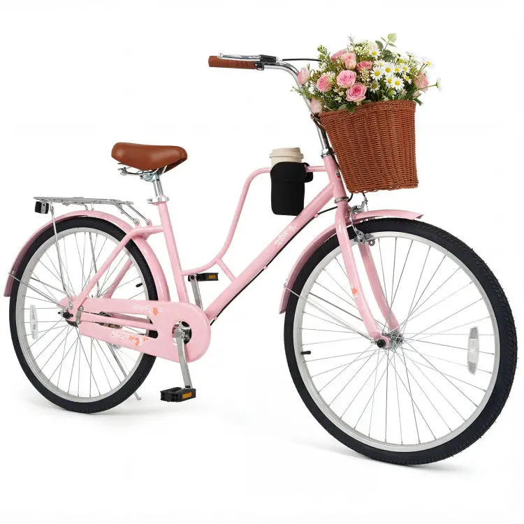 Beach Cruiser Bike With Cup Holder And Woven Basket 1