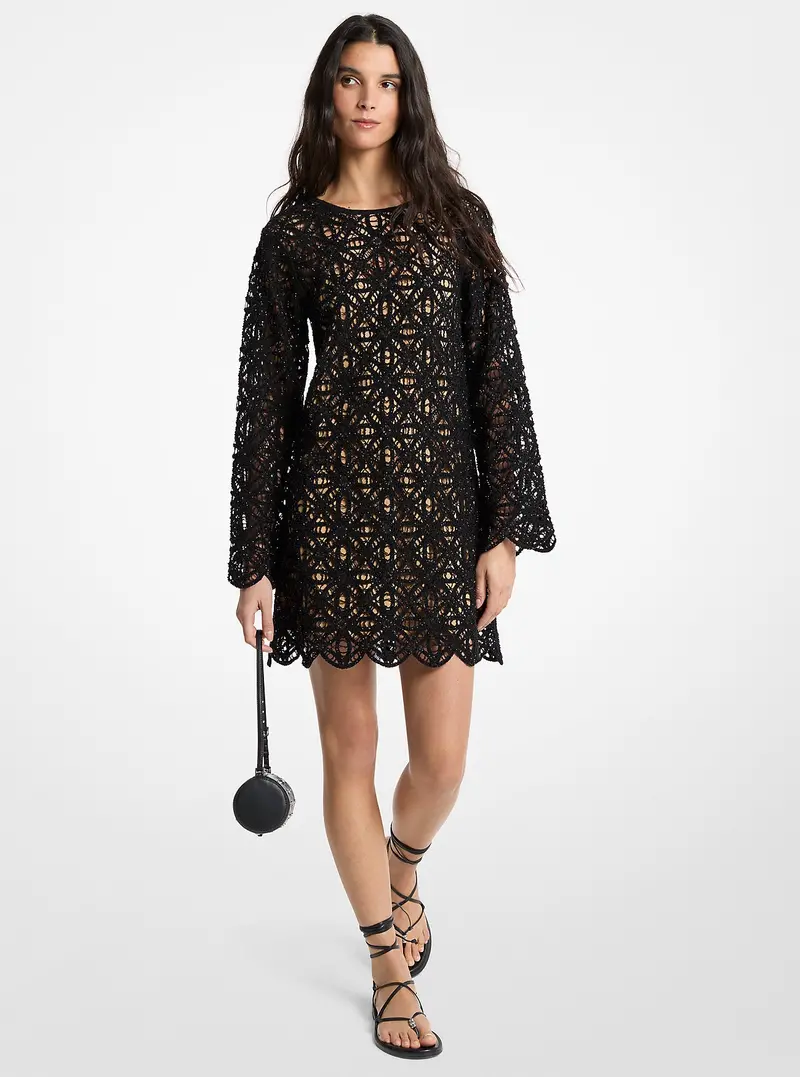 Beaded Floral Crochet Mini Dress 1