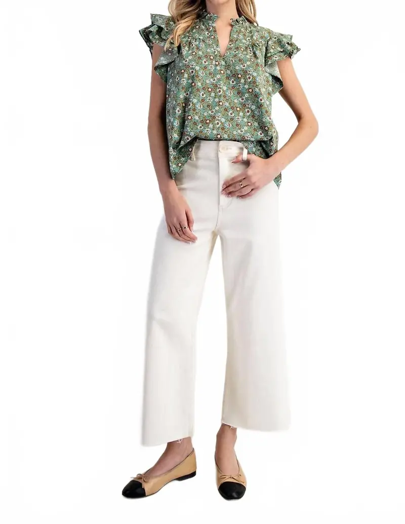 Beautiful Feelings Top In Mint Floral 1