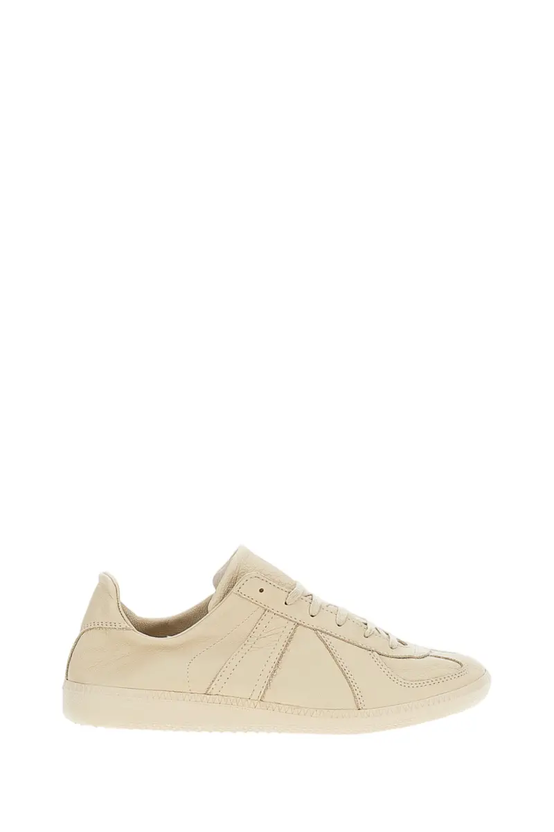 Beige Ks Unlined Leather Sneakers 1