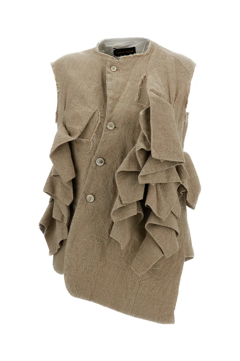 Beige Linen Ruffle Vest 1