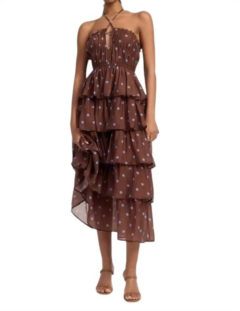 Bella Polka Dot Maxi Dress In Brown 1