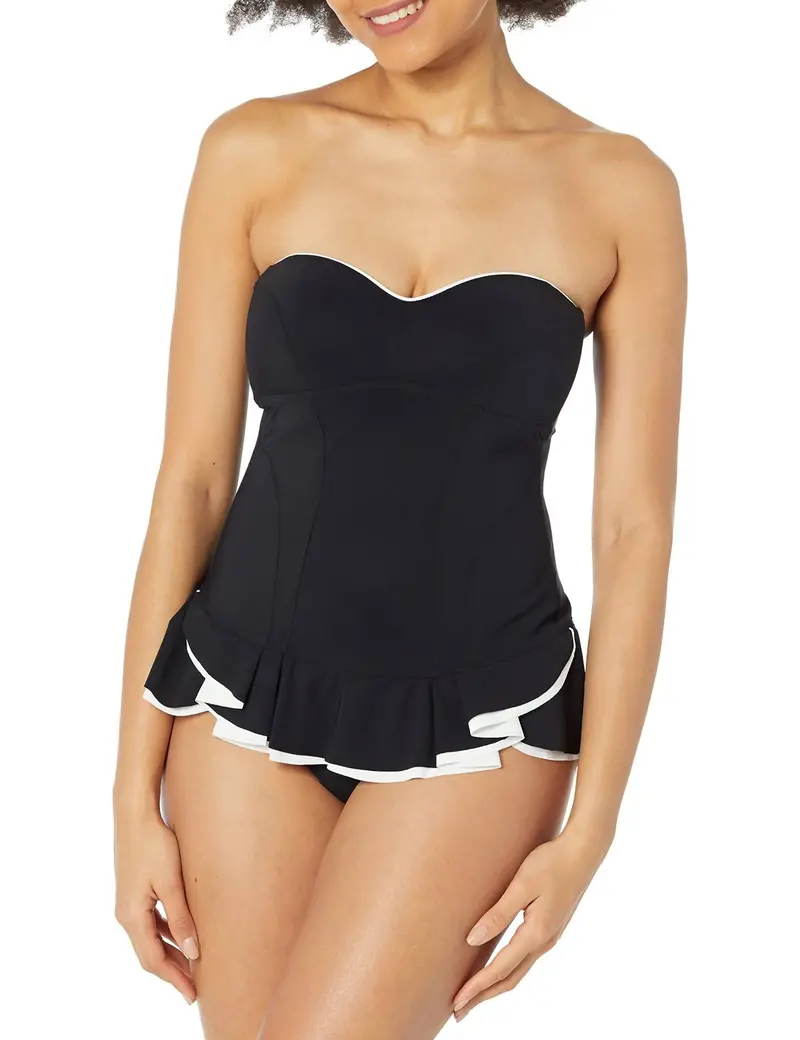 Belle Curve Bandeau Swimsuit Dress In Black/White 1