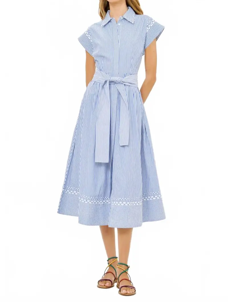 Belted Shirt Dress In Sconset Blue 1