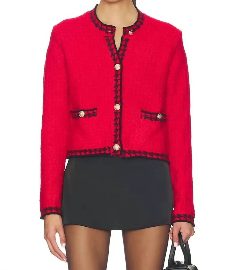 Benedict Cardigan Top In Preppy Crimson 1