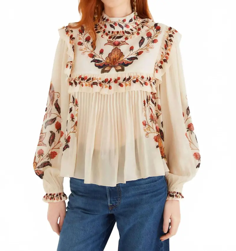 Berry Garden Long Sleeve Blouse In Cream 1