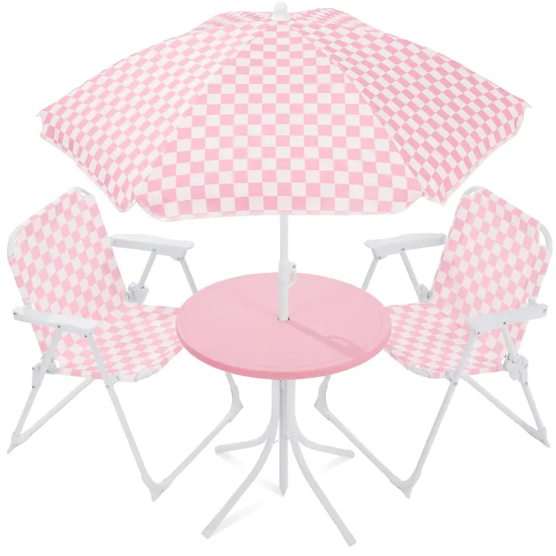 Best Choice Products Kids Outdoor Table And Chair Set With Umbrella, 3-Piece Foldable Toddler Picnic Set Ages 2-5 1