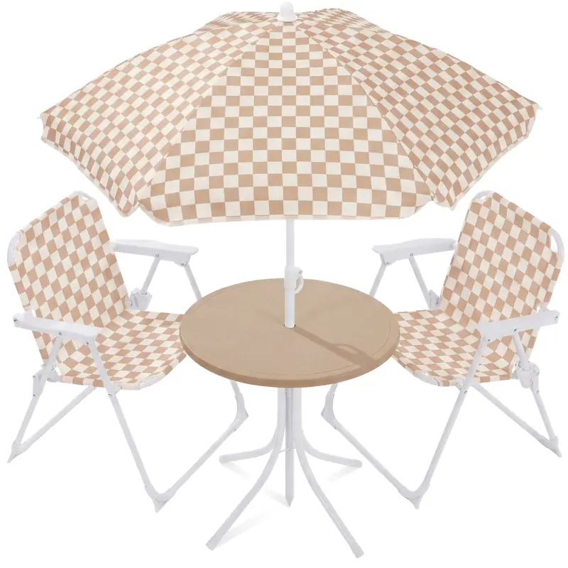 Best Choice Products Kids Outdoor Table And Chair Set With Umbrella, 3-Piece Foldable Toddler Picnic Set Ages 2-5 1