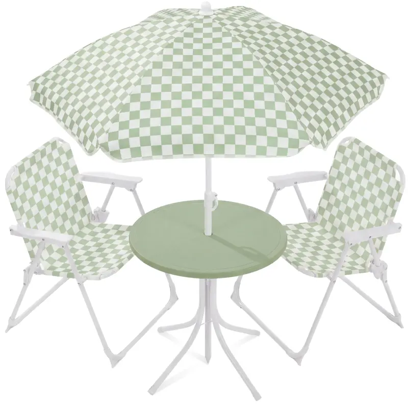 Best Choice Products Kids Outdoor Table And Chair Set With Umbrella, 3-Piece Foldable Toddler Picnic Set Ages 2-5 1