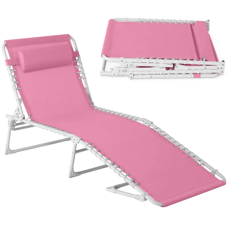 Best Choice Products Patio Chaise Lounge Chair, Outdoor Portable Adjustable Pool Recliner W/ Pillow - Carnation/White 1