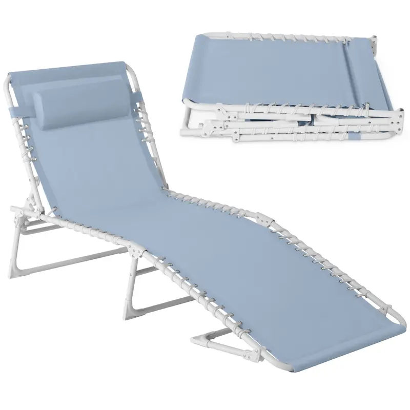 Best Choice Products Patio Chaise Lounge Chair, Outdoor Portable Adjustable Pool Recliner W/ Pillow - French Blue/White 1