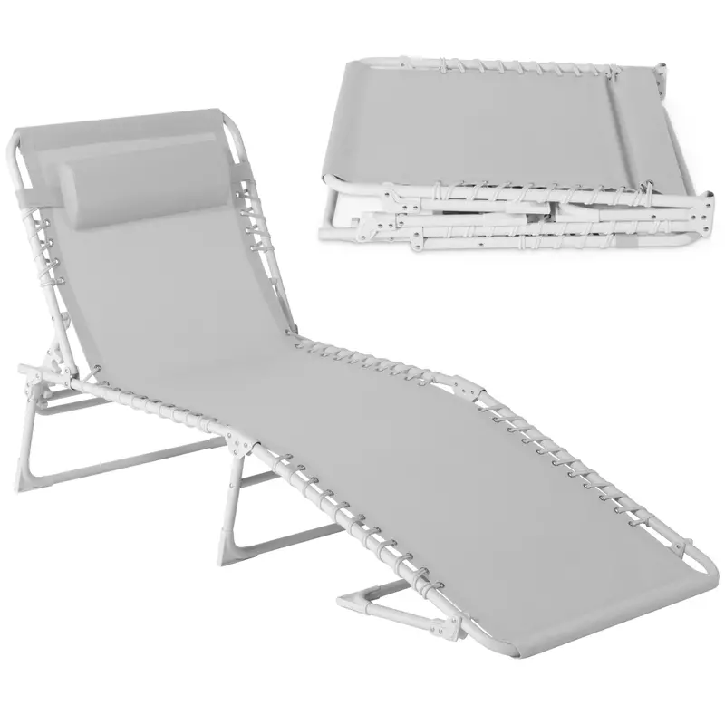 Best Choice Products Patio Chaise Lounge Chair, Outdoor Portable Adjustable Pool Recliner W/ Pillow - Ice Gray/White 1