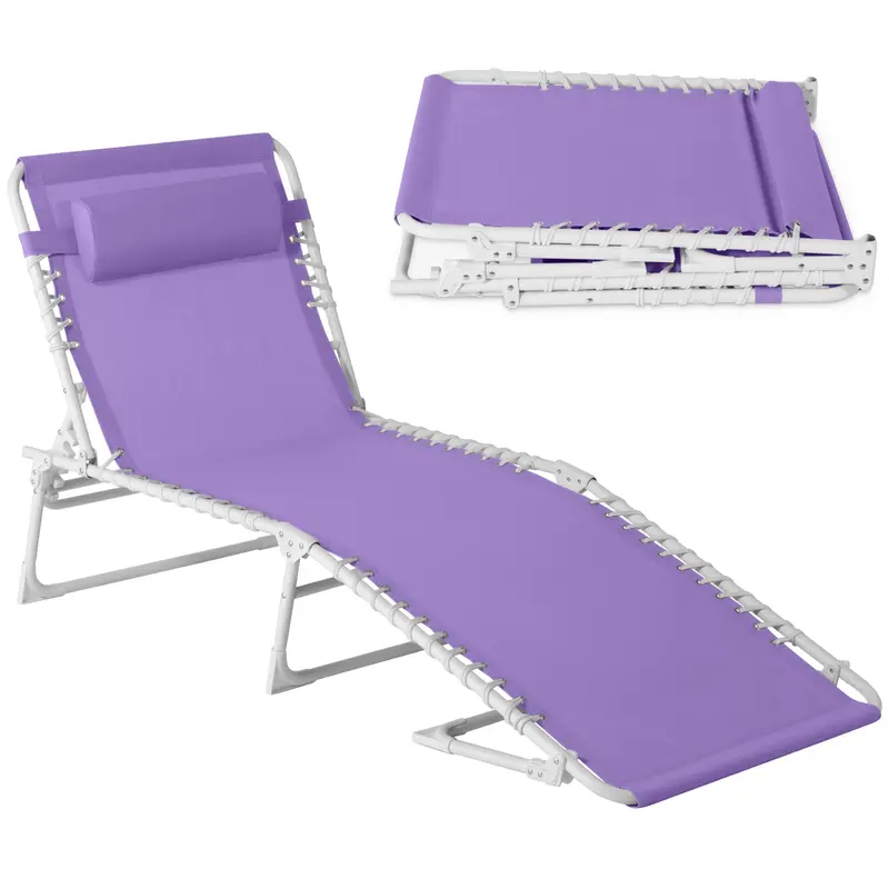 Best Choice Products Patio Chaise Lounge Chair, Outdoor Portable Adjustable Pool Recliner W/ Pillow - Lavender/White 1