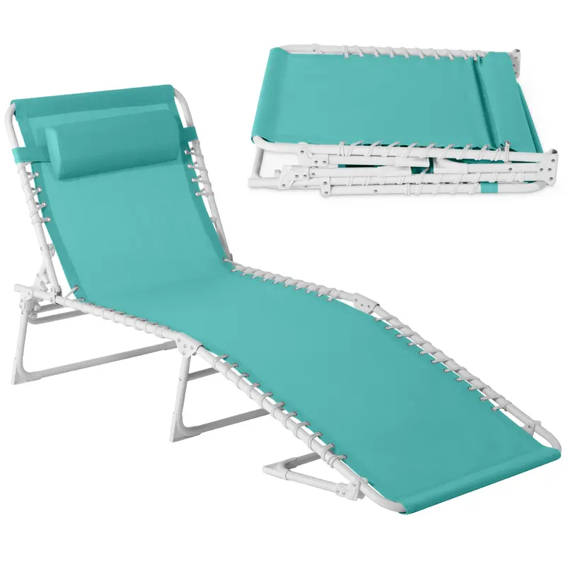 Best Choice Products Patio Chaise Lounge Chair, Outdoor Portable Adjustable Pool Recliner W/ Pillow - Light Blue/White 1