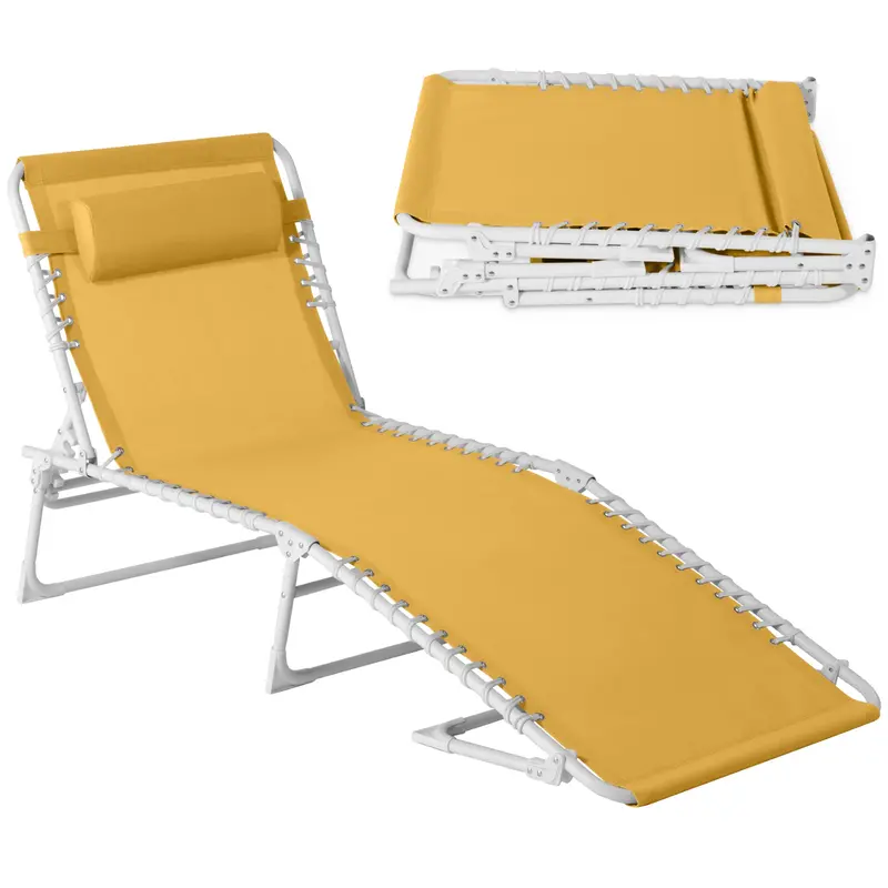 Best Choice Products Patio Chaise Lounge Chair, Outdoor Portable Adjustable Pool Recliner W/ Pillow - Marigold/White 1