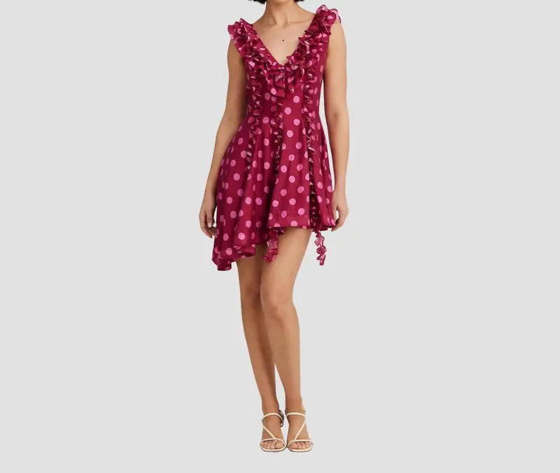 Bianca Asymmetric Mini Dress In Redcurrent Dot 1