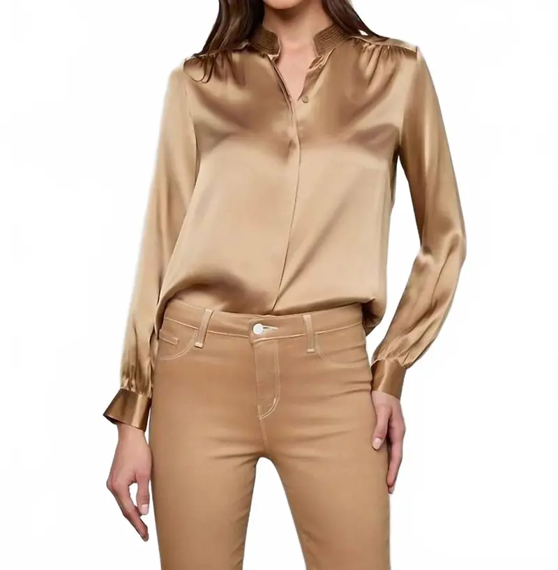Bianca Band Collar Blouse In Chai Latte 1