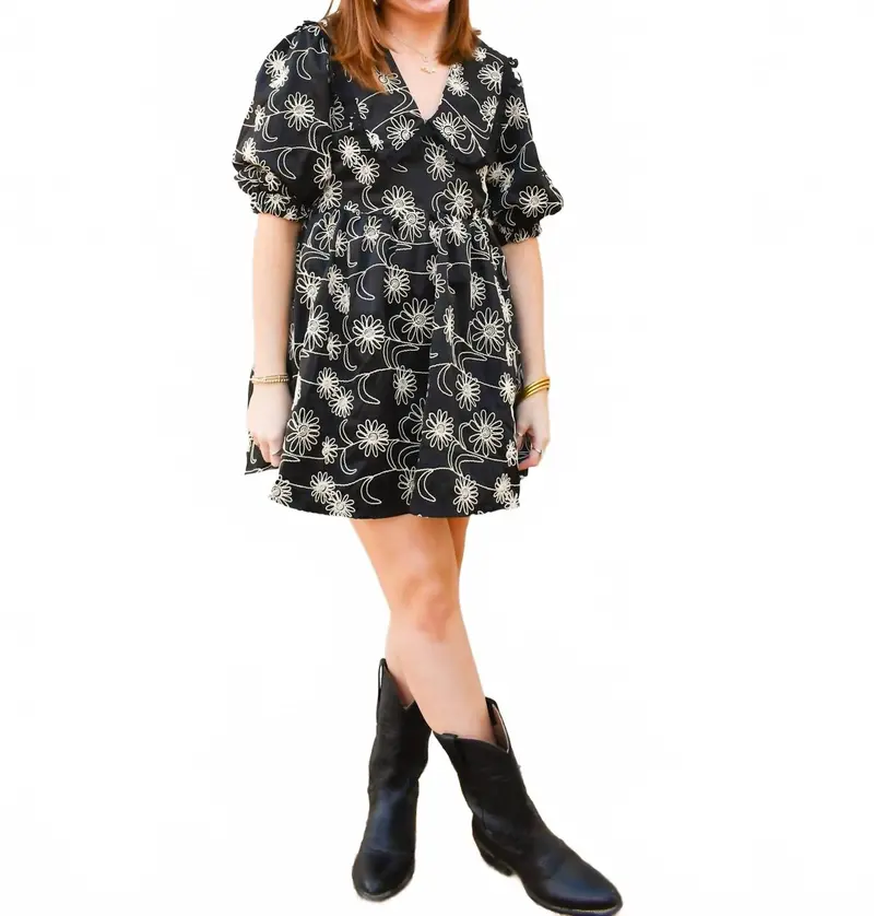 Big Collar Lace Trim Mini Dress In Black 1