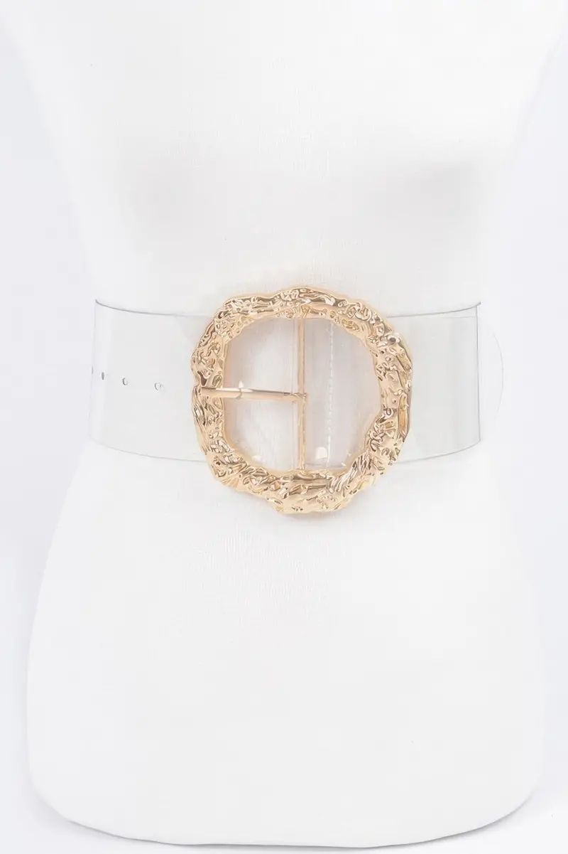 Big Vintage Round Metal Buckle Clear Plus Size Belt 1