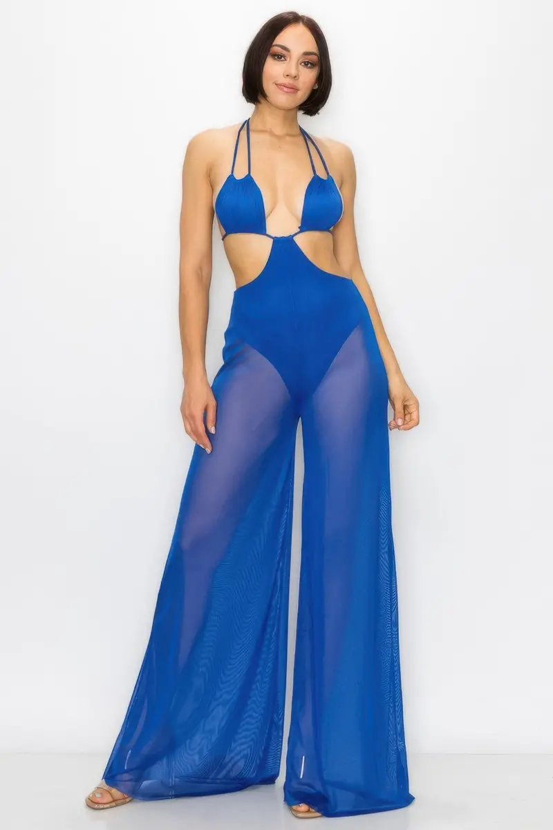 Bikini Top And Mesh Wide Pant Jumpsuit 1
