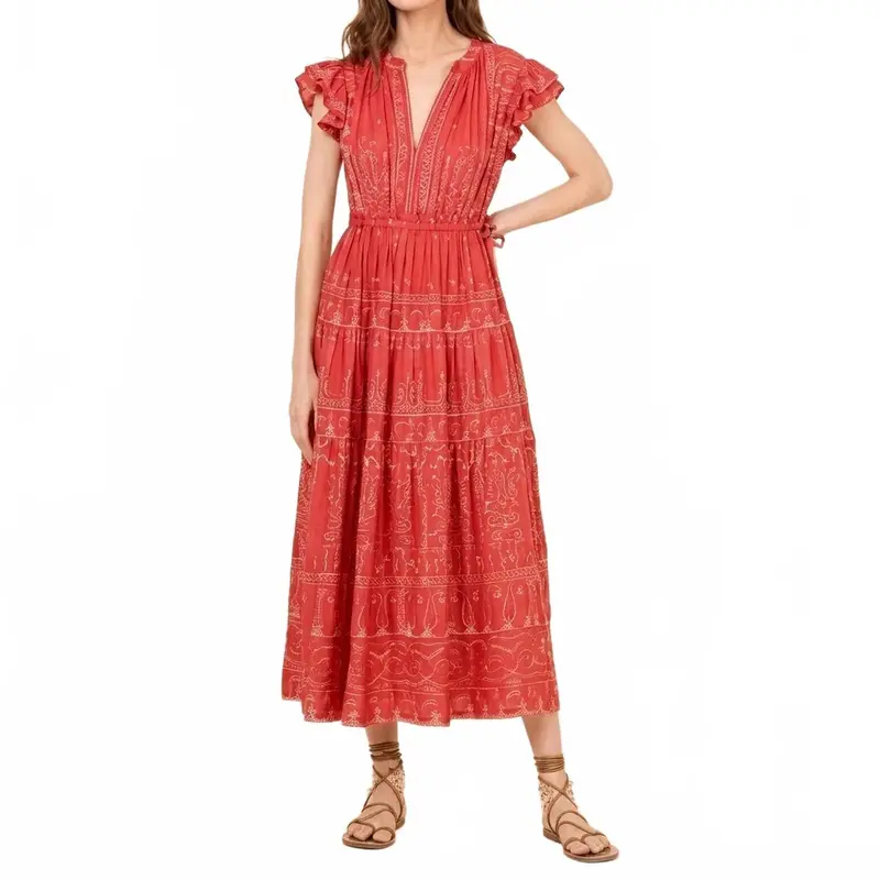 Billie Crew Ruffle Midi Dress In Salania Tart 1