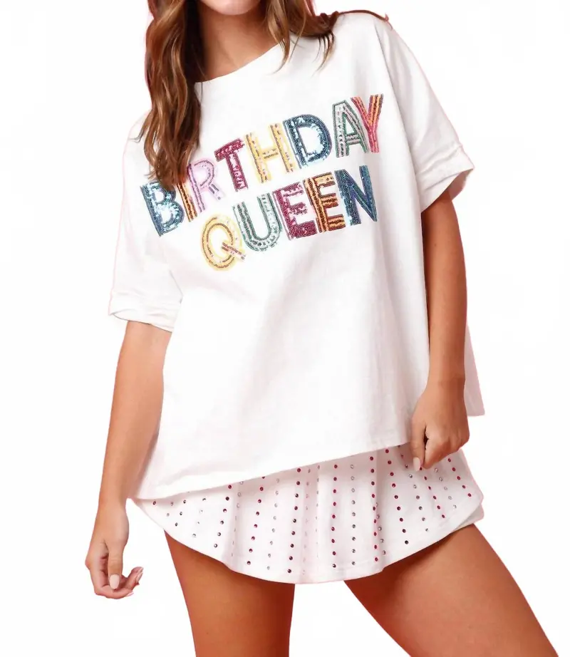 Birthday Queen Sequin Top In White 1