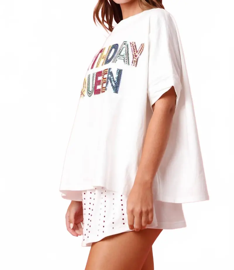 Birthday Queen Sequin Top In White 2