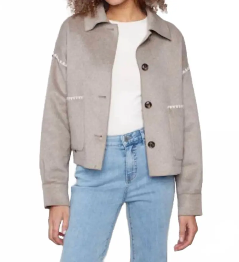 Blanket Stitch Double Face Wool Jacket In Oatmeal 1