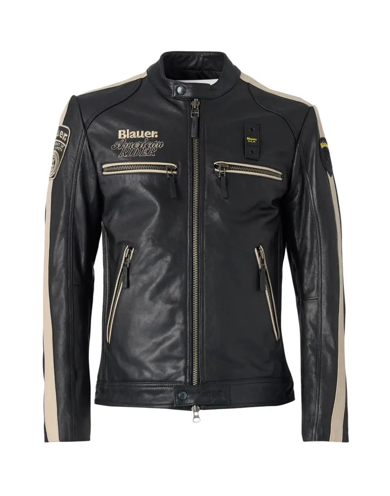 Blauer Garner Leather Jacket Black Slim Fit With Stand Collar For Men 26Sblul02439-007521 999 1